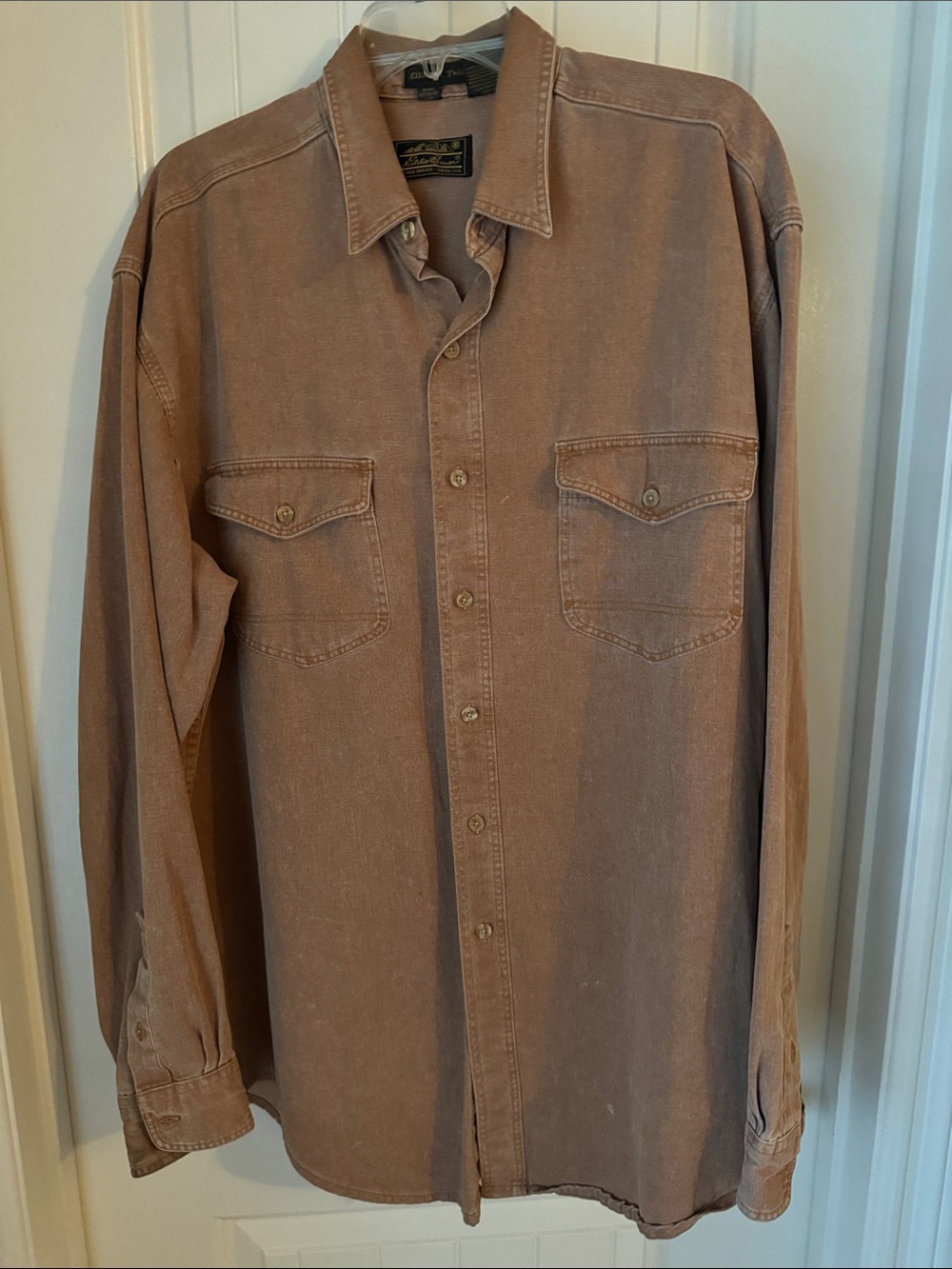 Eddie Bauer Men's Long-Sleeve Button-Down Shirt in Light Brown